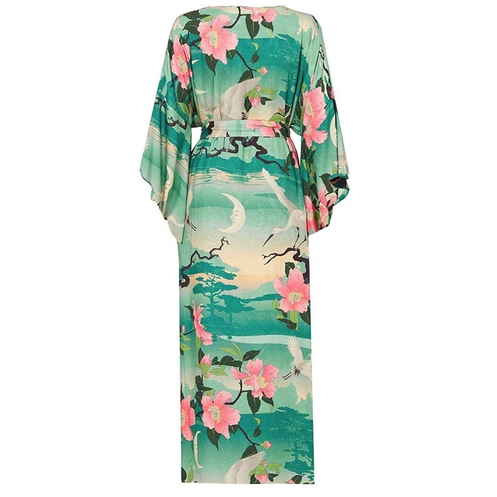 Floral Boho Long Kimono Duster Coverup Robe - Picture 4 of 4